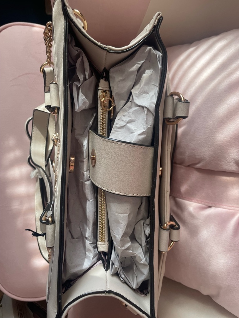 Juicy Couture Cream Quilted Satchel with Gold Charm Accents - Picture 3 of 8